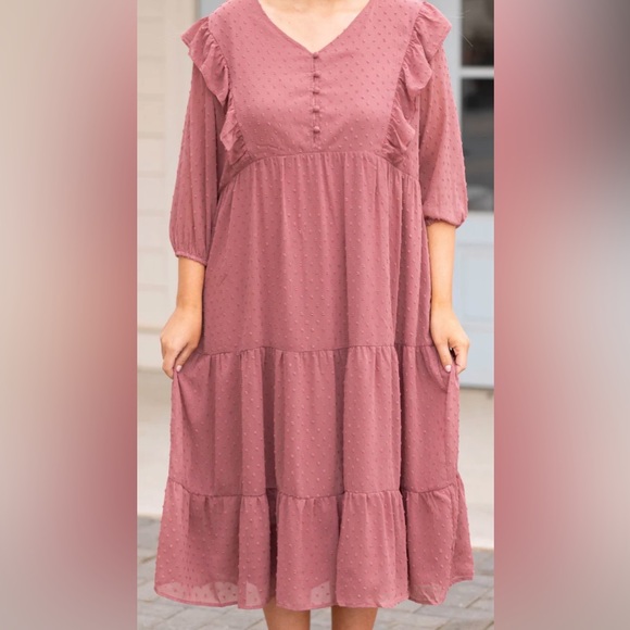 Chic Soul Dresses & Skirts - Elegant Mauve Ruffle Dress by Chic Soul 3X NWOT